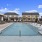 a swimming pool in between buildings